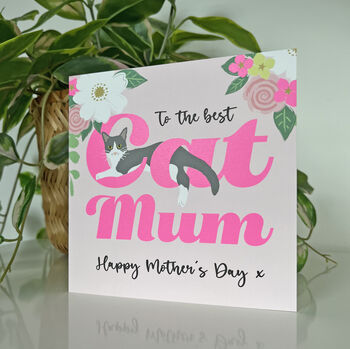 Cat Mum Happy Mother's Day Grey And White Cat Card, 2 of 2
