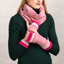 Handmade Soft Fair Isle Knitted Mittens Bright Pink, thumbnail 3 of 8