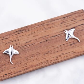 Sterling Silver Manta Ray Stud Earrings, 3 of 10