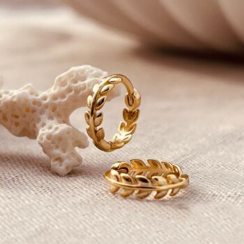Gold Leaf Huggie Hoop Earrings, 4 of 5