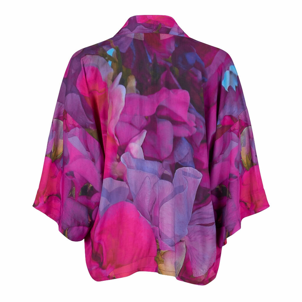 Sweet Pea Print Lightweight Viscose Kimono Top By LAGOM