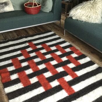 Handwoven Sheep Wool Rug Red And Black Stripes, 3 of 12