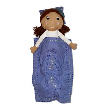 Doll Sized Geometric Blue And Grey Leaf Bedding, 3 of 6