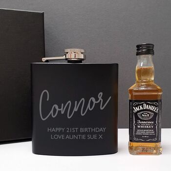 Personalised Hip Flask And Jack Daniels Gift Set, 2 of 3