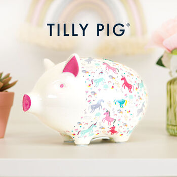 Tilly Pig Unicorn And Rainbows Piggy Bank, 2 of 9
