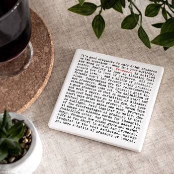 Set Of Two Ceramic Prosecco Coasters In Gift Box, 6 of 11