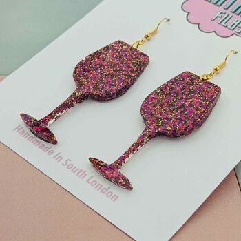 Wine Glass Glitter Earrings, 3 of 4