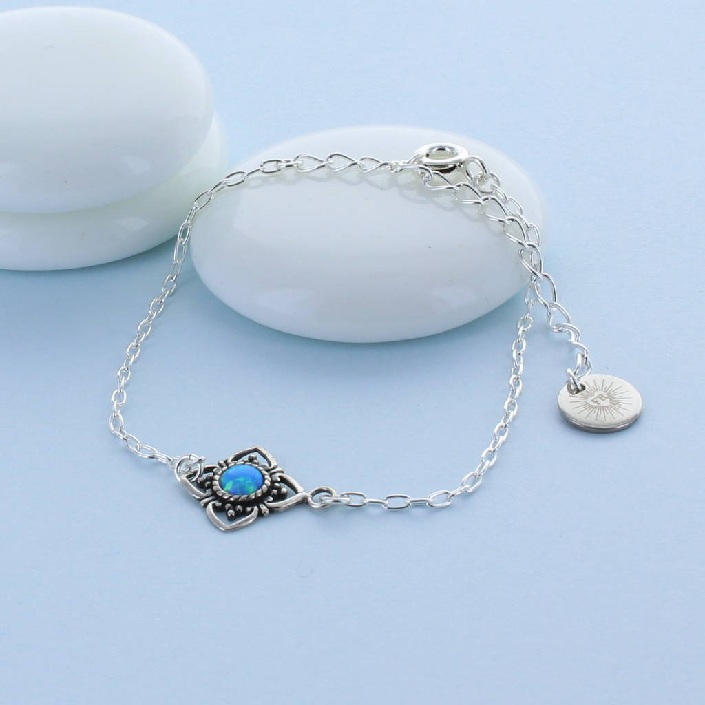 silver opal flower charm bracelet by francesca rossi designs