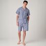 Men's 'Navy Spark' Stripe Crisp Cotton Short Pyjama Set, thumbnail 1 of 4