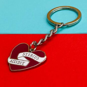 Shit Happens Latin Motto Enamel Keyring Gift, 2 of 5