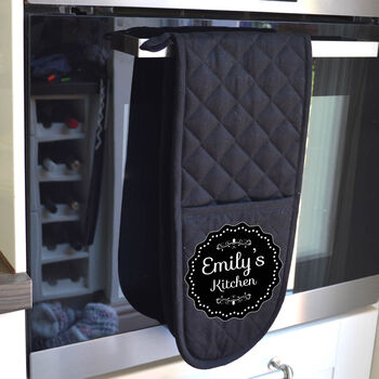 Black Personalised Oven Glove Traditional Design, 3 of 5