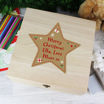 Personalised Christmas Star Large Wooden Keepsake Box, 4 of 5