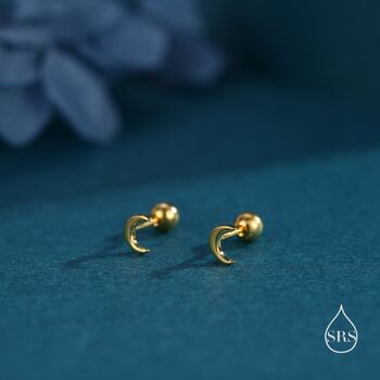 Sterling Silver Tiny Moon Screw Backs Earrings, 2 of 9
