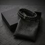 Men’s Adjustable Black Double Leather And Bead Bracelet – 12mm Woven Design With Black Stainless Steel Clasp, thumbnail 1 of 7