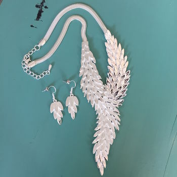 Feather Pointed Necklace And Earrings Set, 2 of 5