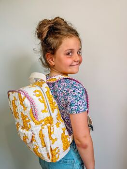 Handmade Kids Indian Tiger Quilted Backpack, 7 of 8