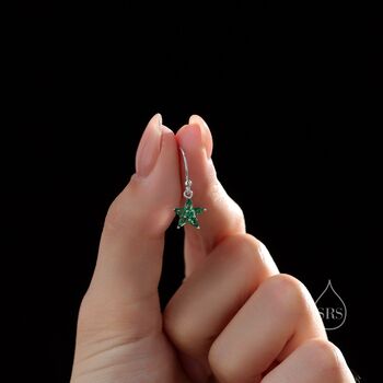 Sterling Silver Emerald Green Cz Flower Drop Dangle Earrings, 2 of 11