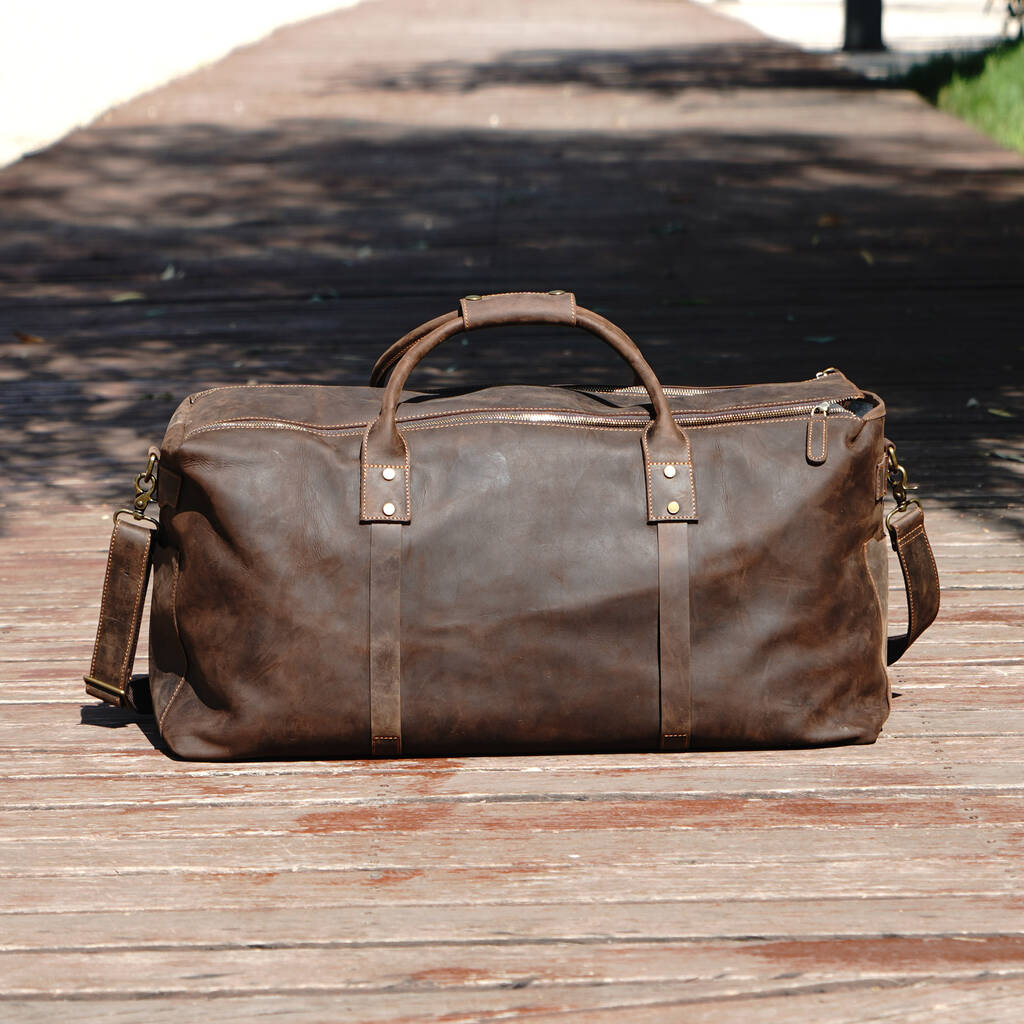 Genuine Leather Holdall Luggage In Brown By EAZO