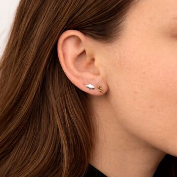 Mismatched Sterling Silver And Gold Lightning And Cloud Stud Earrings – 10mm X 6mm, 2 of 7