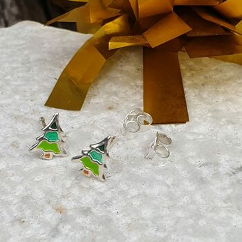 Christmas Tree Earrings In Sterling Silver, 3 of 9