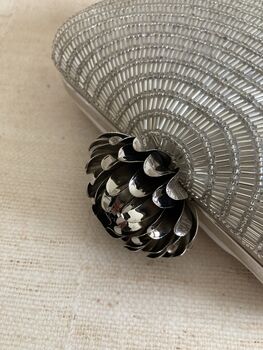 Silver Lotus Clasp Rectangular Clutch Bag, 7 of 11