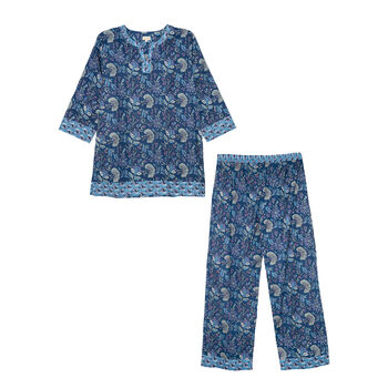 Indian Cotton Blue Lagoon Print Pyjama Set, 4 of 7