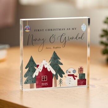 First Christmas As My Nanny And Grandad Gift Acrylic Plaque, 3 of 4