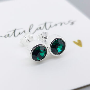 Sterling Silver May Emerald Birthstone Stud Earrings, 4 of 7