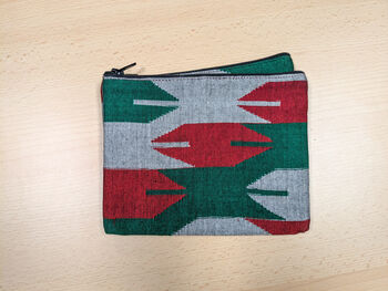 Nepali Dhaka Handwoven Pouch, Fair Trade Red Green, 3 of 6