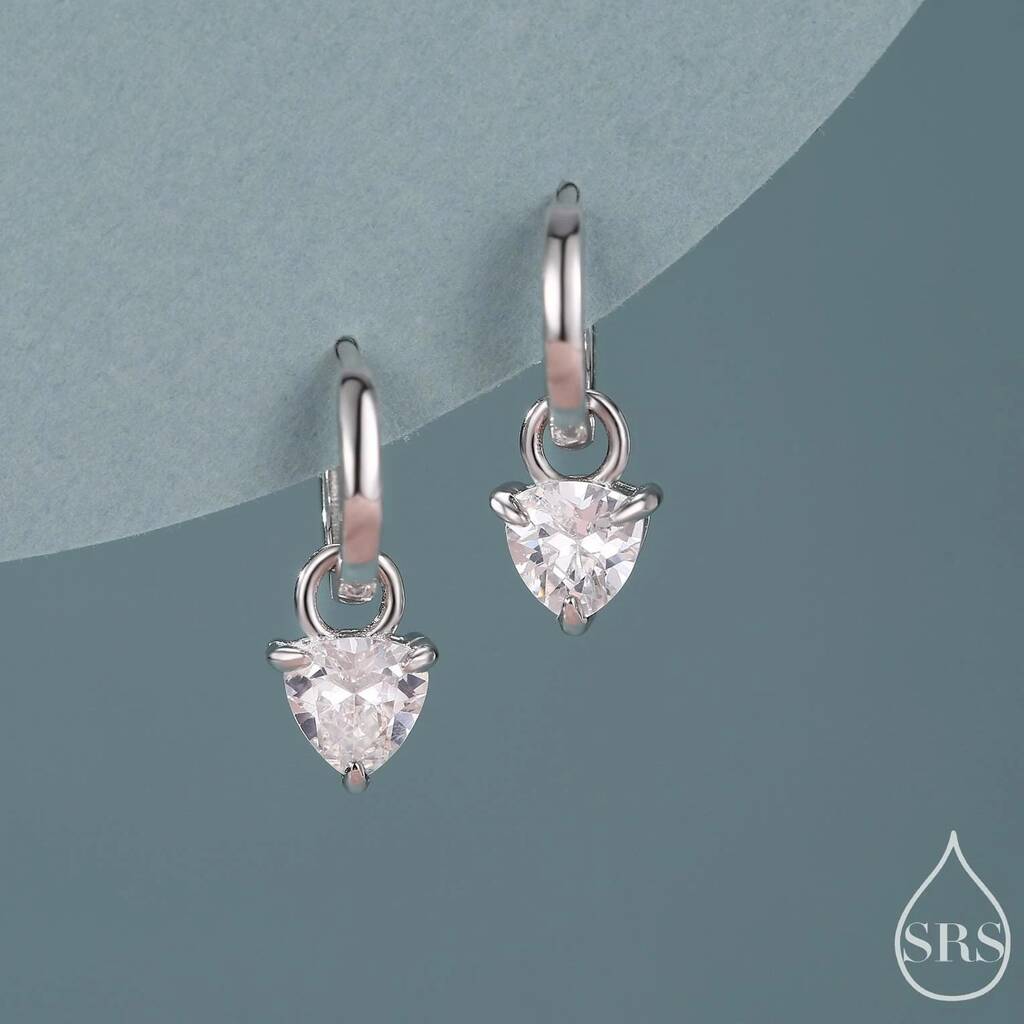 Sterling Silver Trillion Cut Cz Hoop Earrings, 1 of 12