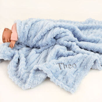 Personalised Blue Textured Fluffy Baby Blanket, 4 of 6