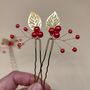 Red Berry And Gold Leaf Christmas Hair Pin Set – 3pcs, thumbnail 4 of 12