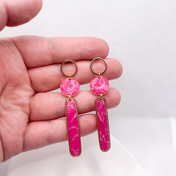 Long Pink Stud Statement Earrings, Clay And Resin, 9 of 11