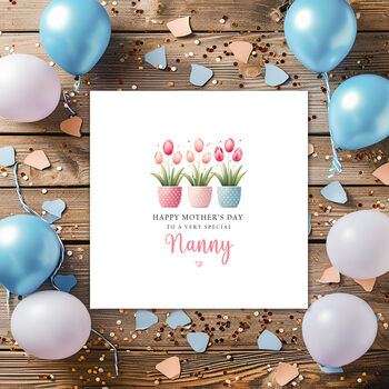Customisable Granny Mother's Day Card: Potted Tulip Design, 3 of 5