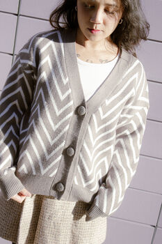 Grey Zig Zag Print Cardigan, 2 of 7