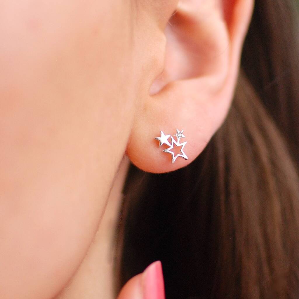 Sterling Silver Cluster Of Stars Stud Earrings Make a wish 