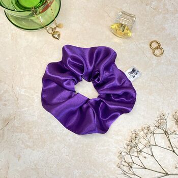 Set Of Two, Silk Scrunchie With Sleep Hair Cap, Purple, 4 of 9