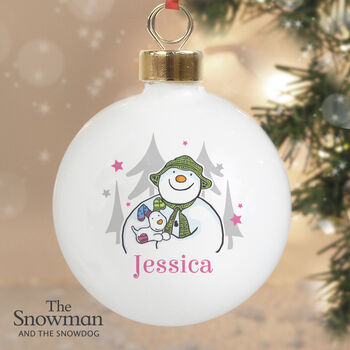 Personalised The Snowman And The Snowdog Pink Bauble, 4 of 5