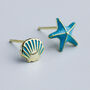 Sterling Silver Blue Seashell Stud Earrings, thumbnail 3 of 6