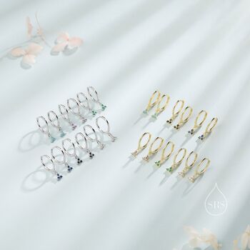 Sterling Silver Extra Tiny Three Cz Huggie Hoop Earrings, 3 of 12