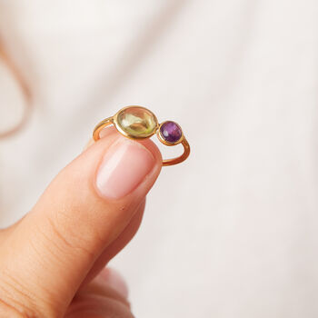 Green Peridot And Purple Amethyst Friendship Ring, 2 of 8