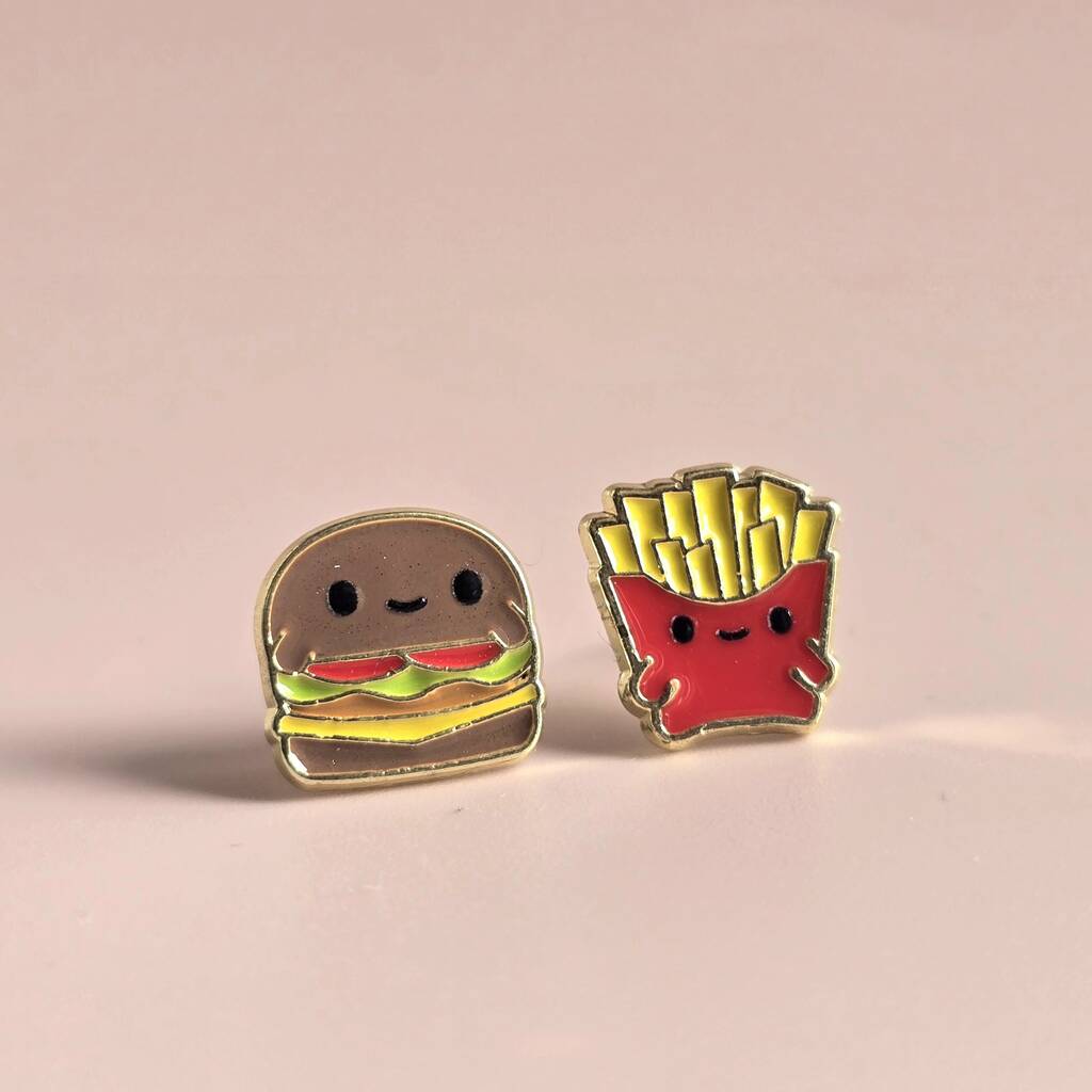 Happy Burger And Fries Enamel Stud Earrings, 1 of 4