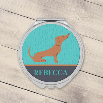 Personalised Dachshund Compact Mirror Black Or Tan, 3 of 3