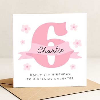 Personalised 6th Pink Birthday Card For Daughter, 2 of 7