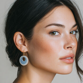 Blue And Cream Circular Earrings, 2 of 6