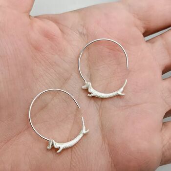 Dachshund Sausage Dog Sterling Silver Hoops, 2 of 4