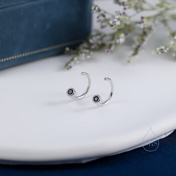 2mm Black Diamond Cz Huggie Hoop Earrings, 8 of 12