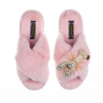 Classic Slippers With Artisan Gold Lobster Brooch, 6 of 6