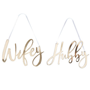 Gold Foiled Wifey And Hubby Chair Signs, 2 of 3