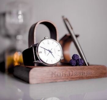 Luxury Walnut Single Watch Stand With Pen Holder, 3 of 7